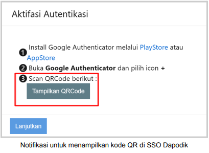 Notifikasi untuk menampilkan kode QR di SSO Dapodik